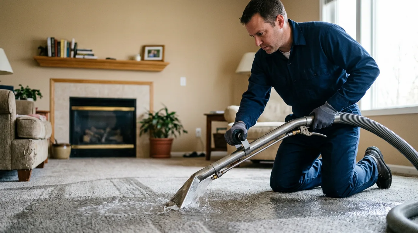 Water damage restoration technician working near Eden, TX